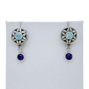 Estate Sterling Silver 925 Amethyst Blue Crystal Dangle Earrings